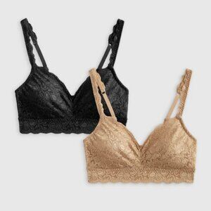 NWOT Quince Stretch Lace Sweetheart Bralette (2-pack) in Black and Clay Size M